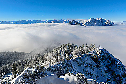 风景,靠近,看,山脉,楚格峰,冬天,上巴伐利亚,巴伐利亚,德国,欧洲