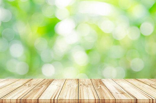 空,木桌子,上面,模糊,绿色,花园,背景