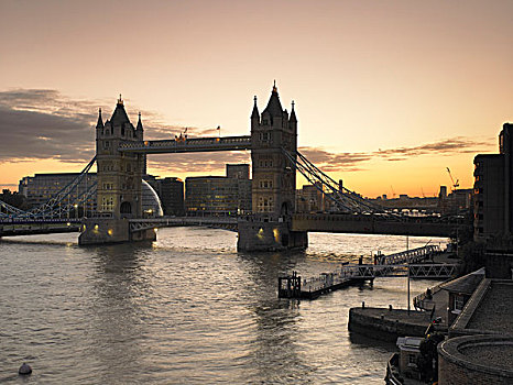 塔桥,泰晤士河,日落,伦敦