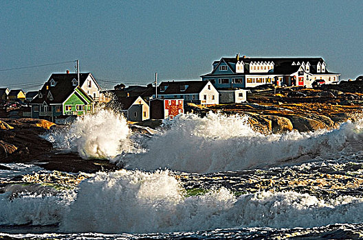 北大西洋,风暴,波浪,碰撞,花冈岩,海岸线,渔村,佩姬湾,新斯科舍省,加拿大