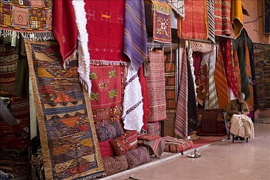 摩洛哥,玛拉喀什,地毯,露天市场