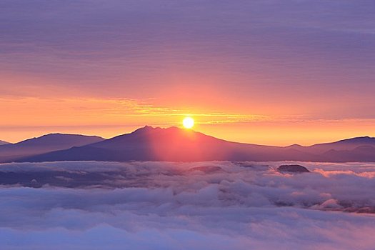 云海,湖,日出,山