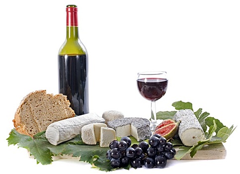 山羊乳酪,水果,葡萄酒