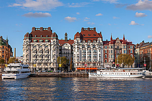 风景,港口,局部,斯德哥尔摩,城市,格姆拉斯坦,建筑,码头,瑞典