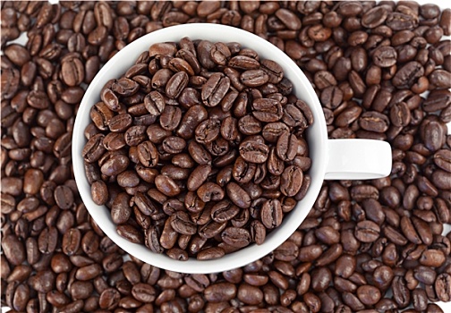 小,白色,咖啡杯,满,咖啡豆