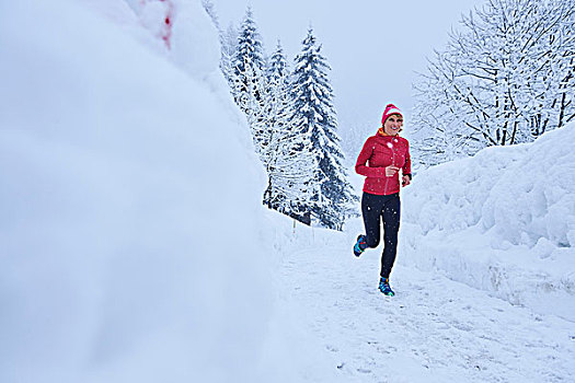 女性,跑步,跑,大雪,瑞士