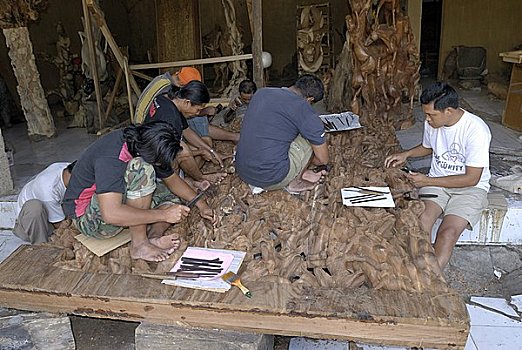 木头,雕刻师,巴厘岛,印度尼西亚,亚洲