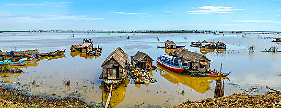 房子,船,湄公河,柬埔寨