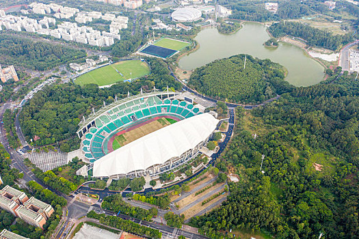 航拍广州大学城体育中心体育场,广州大学城中心体育场