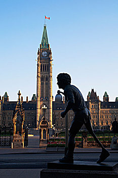 国会大厦,加拿大,特里,狐狸,雕塑,前景,渥太华,安大略省