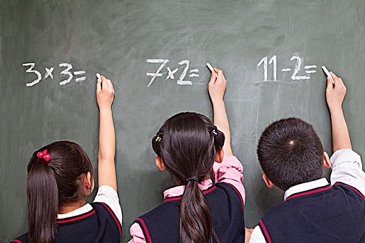 三个,学童,数学,公式,黑板