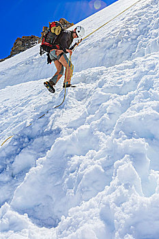 登山,登山绳降,山,高原,勃朗峰,山丘,阿尔卑斯山,瓦莱州,瑞士,欧洲