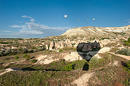 热气球,早晨,亮光,高处,风景,卡帕多西亚,土耳其,亚洲