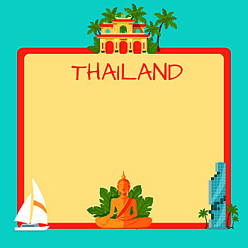 泰国,旅游,旗帜,国家,象征,留白,文化,建筑,自然,魅力,矢量,插画,度假,异域风情,概念,旅行社,广告