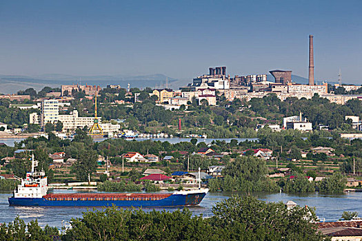 罗马尼亚,多瑙河,三角洲,俯视图,货船