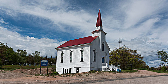 教堂,路边,小路,布雷顿角岛,新斯科舍省,加拿大