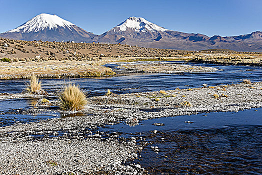 积雪,火山,冰封河流,国家公园,玻利维亚,边界,智利,南美