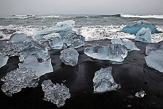 大块,漂浮,冰,火山岩,海滩,靠近,杰古沙龙湖,冰岛,欧洲