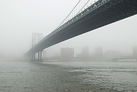 曼哈顿大桥,东河,雾状,早晨