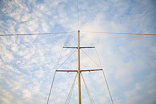 特写,船,桅杆,天空,背景