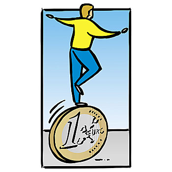 男人,平衡性,欧元硬币