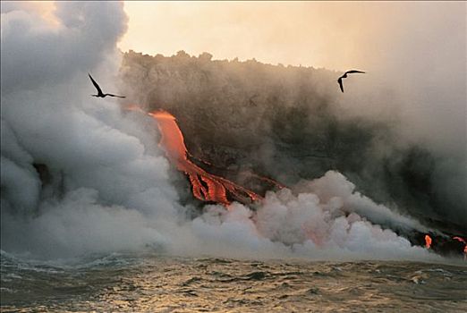 熔岩流,进入,海洋,加拉帕戈斯群岛,国家公园,厄瓜多尔
