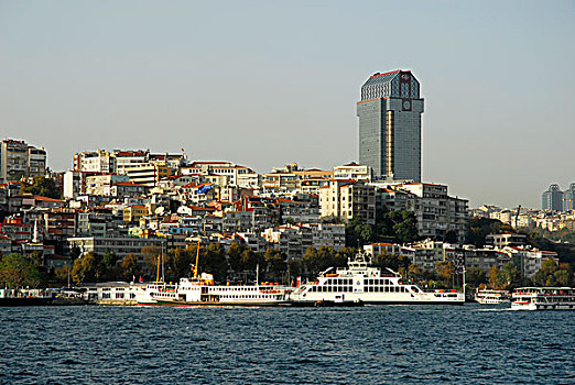 酒店,塔,码头,港口,渡轮,博斯普鲁斯海峡,伊斯坦布尔,土耳其