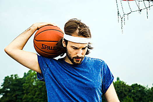 篮球手,穿,蓝色