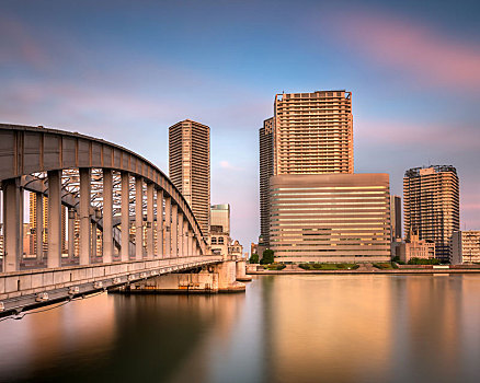 桥,墨田河,日落,东京,日本