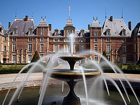 喷泉,城堡,欧盟,诺曼底,法国