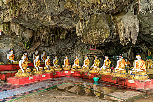 坐,佛像,洞穴,庙宇,靠近,缅甸,亚洲
