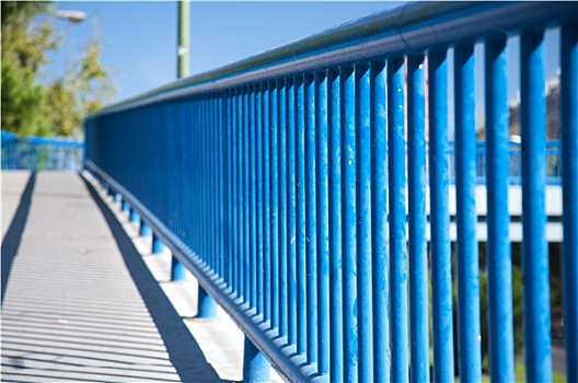 蓝色,栏杆,步行桥