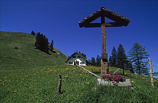 山区木屋,十字架,山峦,德国