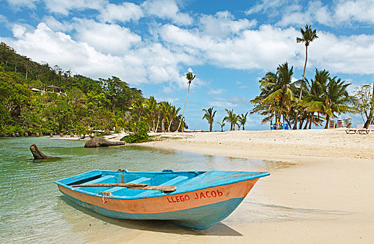 渔船,沙滩,泻湖,干盐湖,省,萨玛纳,多米尼加共和国,中美洲
