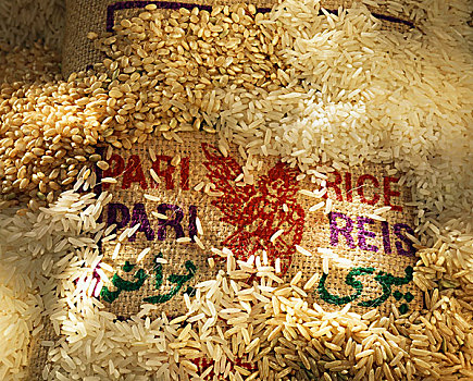 堆放,稻米,粗麻袋