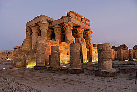 庙宇,黃昏,尼罗河流域,埃及,非洲