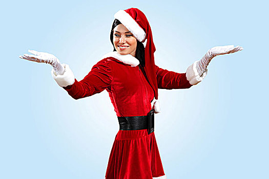 圣诞老人,女孩,赠送,产品,服饰,白手套