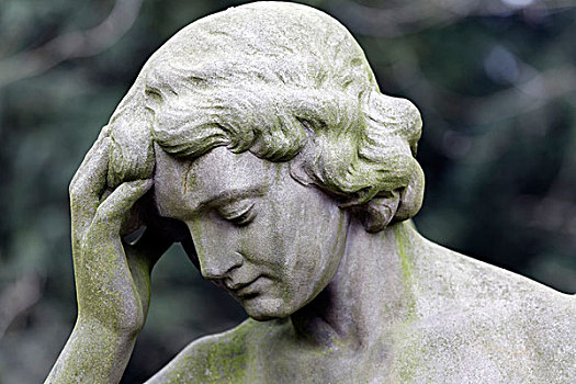 头部,悲伤,天使,历史,墓地,雕塑,北莱茵-威斯特伐利亚,德国,欧洲