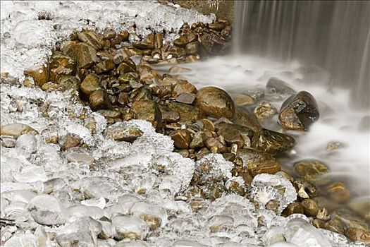 冰,遮盖,石头,靠近,瀑布