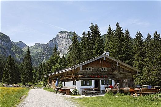 阿尔卑斯小屋,山谷,上巴伐利亚,德国