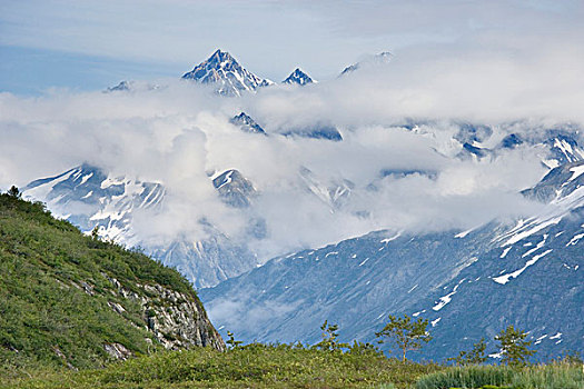 美国,阿拉斯加,冰河湾国家公园,云,上方,山