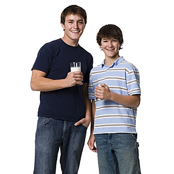 两个,年轻,男人,喝,牛奶,苏打