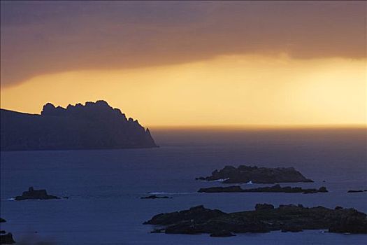 风景,日落,斯莱角,丁格尔半岛,爱尔兰