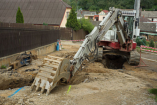 挖掘机,沟渠,建筑