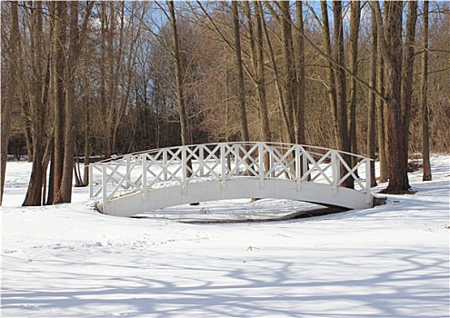 木质,白色,桥,上方,雪,结冰