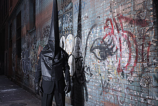 黑色,西班牙,宗教,面具,破旧,翠贝卡,街道,纽约,美国,九月,2005年