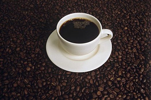 咖啡,白色,杯子,咖啡豆