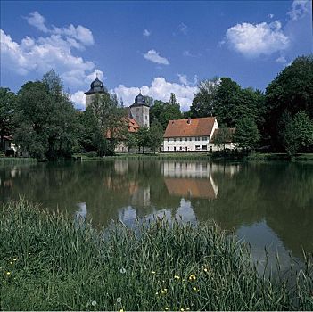 宫殿,建筑,小,湖,弗兰克尼亚,德国,欧洲