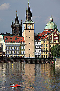 捷克共和国,布拉格,码头,斯美塔那,博物馆,伏尔塔瓦河