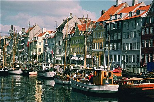 船,运河,正面,建筑,哥本哈根,丹麦